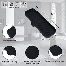 MicoYang Silicone Bathroom Soap Dishes with Drain Spout-Bathroom and Kitchen Sink Organizer,Sponge Holder,Dish Soap Tray,Perfect for Dispenser,Scrubber,Bottle,Cup on Sink or Counter-Black 12"×4"