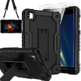 Doemoil Case for Foxx P8/ V8/ T8 Pro 8 inch Tablets Hybrid Shockproof Case Built in Kickstand Shoulder Strap with Screen Protector for Foxx P8/ V8/ T8 Pro 8 inch Tablets (Black/Black/2 PCS)
