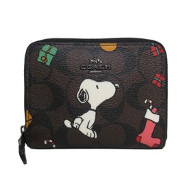 Coach CE708 QBOSN Wallet Signature PVC Snoopy Presents Small Zip Wallet Mini Wallet (Brown x Black x Multicolor) Women's Outlet, Braun