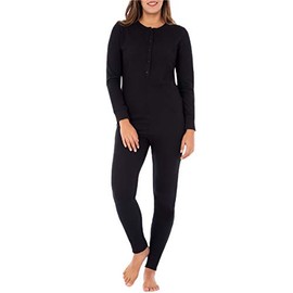 Fruit of the Loom Women's Micro Waffle Premium Thermal Union Suit, Black, Medium-Large