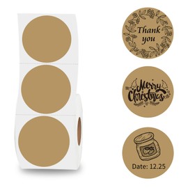 Thermal Labels,2 Inch Brown Round Thermal Printer Stickers,Self-Adhesive Round Direct Thermal Labels,Thermal Stickers for DIY Logo Design,Name Tag (500/Roll）