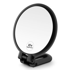 MGLIMZ 1X 15X Magnifying Hand Held Mirror,Double Side Folding Hand Mirror for Women with Adjustable Handle,Travel Table Desk Shaving Bathroom (Black)