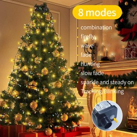 NLNEY Christmas Tree Fairy Lights, 2 m, 400 LEDs, 20 Strands, Christmas Tree Lighting with Star Ring, 8 Modes Christmas Lights, Indoor Outdoor Decoration for Christmas Tree