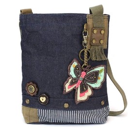 CHALA Patch Cross-Body Women Handbag, Blue Denim Canvas Messenger Bag - New Butterfly - Denim