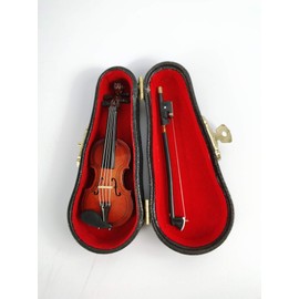 ALANO Miniature Violin Mini Musical Instrument Wooden Violin Model Decoration Gift with bow & stand (8cm)