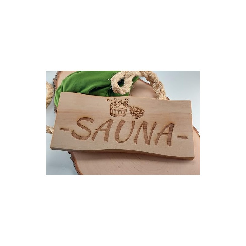 Generisch Sauna Sign Solid Beech Wood 38 x 17 cm