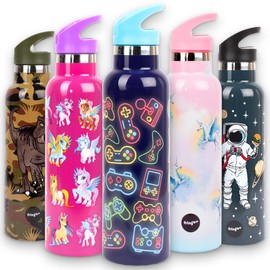 Fringoo - Neon Gamer Water Bottle with Straw- Tall BPA Free Water Bottles - Insulated Water Bottle - Stainless Steel Water Bottle - Kids Water Bottles - Reusable Water Bottle - 600 ml