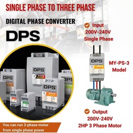 Single Phase to 3 Phase Converter, My-PS-3 Model is Used for 2HP(1.5kW) 6Amps 200-240V 3 Phase Motor, 1 DPS is Used for 1 Motor, Input/Output 200V-240V, UL/CE