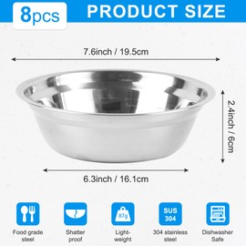 WENLISELL 8 PCS Stainless Steel Serving Bowl, Metal Deep Mixing Bowl, Stainless Steel Prep Bowls for Cooking
