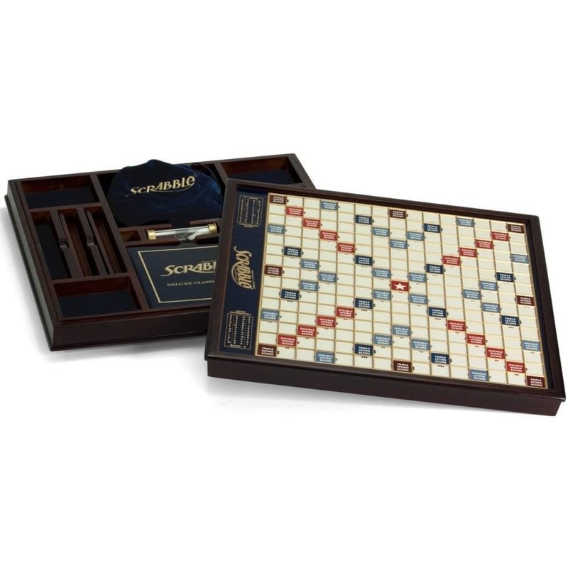 Scrabble Deluxe Edition with Rotating Wooden Game Board