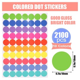 Sticky Labels Coloured Sticky Coloured Dots, 2100 Pcs Colourful Round Coding Circle Dot Labels Stickers for Price Lable,Charts Mark, Funny DIY(10 Colours)