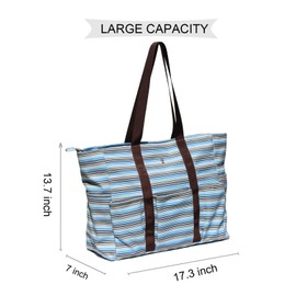 ESVAN Utility Tote Bag Weekender Duffle Bag with 13 Pockets - Perfect for Travel, Work, Gym, Beach, Teachers, and Nurses (Corduroy Blue White)