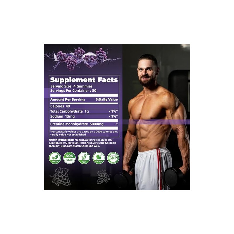 Nutravita- Gomitas de Monohidrato de Creatina para Hombres y Mujeres