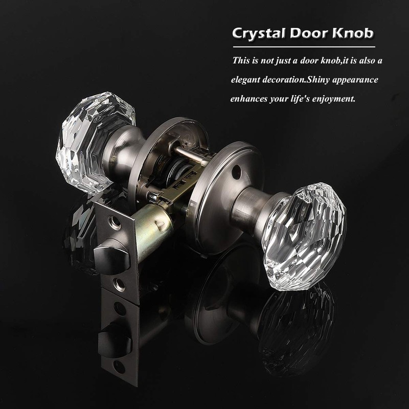 Classic Rosette, Crystal Style Privacy Door Knob, Satin Nickel Diamond