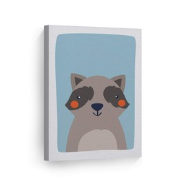 Smile Art Design Cute Raccoon Blue Background Canvas Print Kids Room Decor Wall Art Baby Room Decor Kids Room Decor Nursery Decor Ready to Hang Made in The USA 12x8
