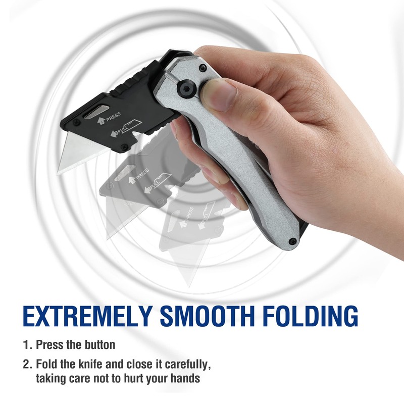 WORKPRO Folding Utility Knife, Heavy Duty Metal, Quick Open Botton