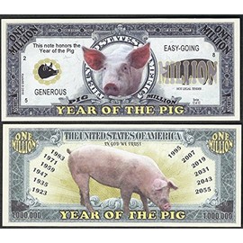 Lot of 100 bills Pig Million Dollar Bill, Year of the Pig Chinese Zodiac New Year