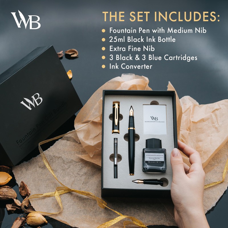 Wordsworth & Black Fountain Pen Set,18K Gilded Medium and Extra