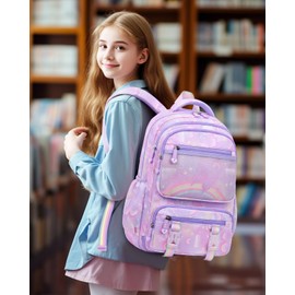IvyH Kids Backpack Girls School Backpack Large School Bag Girls 2-6th Grade Waterproof Backpack for Kids (7 8 9 10 11 12 Years, #8473 Purple, Rucksack