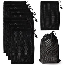SBYURE 10Pcs Nylon Mesh Drawstring Bag,8 x 11.4 Inch Nylon Mesh Bags with Drawstrings Black Bags with Cord Lock Closure for Balls and Travel Laundry Bag