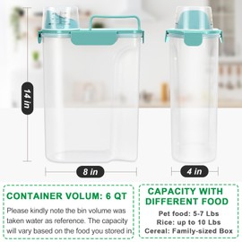Pet Dog Cat Food Storage Container 5 to 7 lbs, Airtight Pet Food Storage Dispenser with Easy-pouring Spout & Measuring Cup for Kibble Dog Treat Bird Seed Container -Cyan