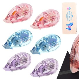 Reh:ncla 6PCS Scrapbook Accessories Glue Tape, 8mm x 10m Double Sided Tape Dispenser, Transparent Glue Roller Tape with Stationery Bag, Scrapbook Supplies for School Home DIY Crafting Gift Wrapping