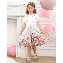ALISISTER Butterflies Dress for Girls Size 8 Little Kids Short Sleeve Casual Flowers Floral Dress Birthday Clothes Summer Twirly Sundress 9 Years Old