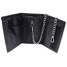 MENS BLACK LEATHER FASTENING SPORTS WALLET WITH DETACHABLE CHAIN 1932