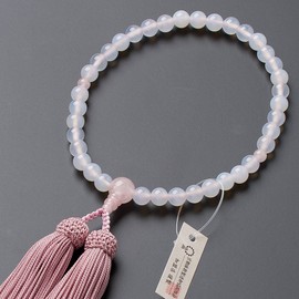 Buddhist altarya Takita Shoten Kyoto Prayer Beads, For Women, White Agate, Red Crystal Tailoring, 0.3 inch (7 mm) Ball, Pure Silk Head, Comes with Prayer Bag, Can Be Used By All Sects