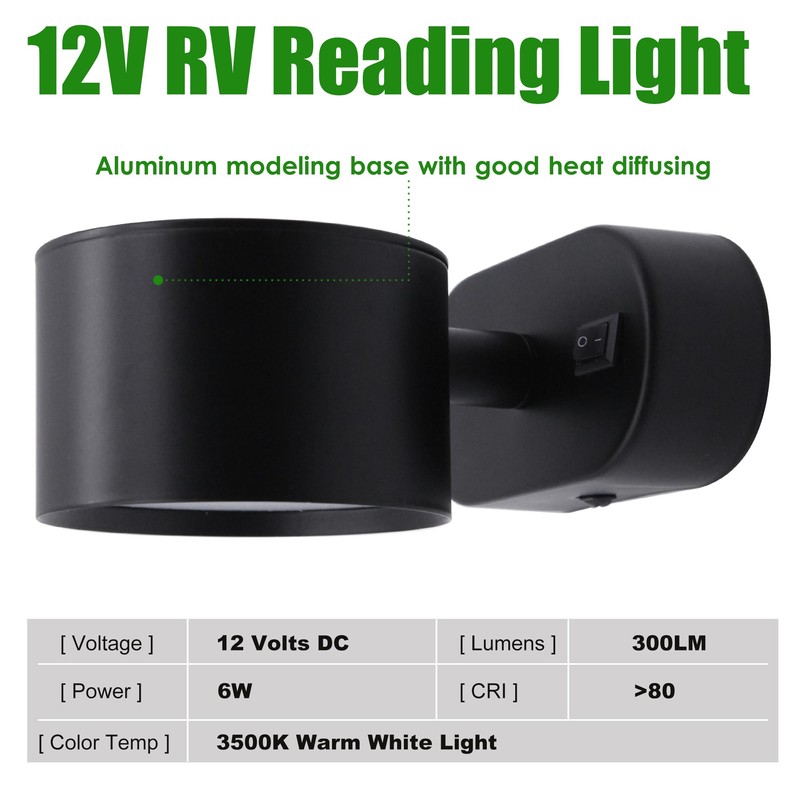 Homdec12V RV LED Bedside Reading Light with Switch, 350° Rotatable