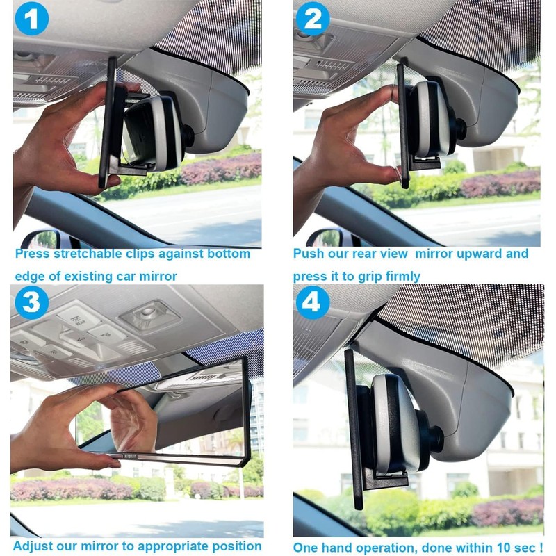 Kitbest Rear View Mirror, Interior Clip On Panoramic Rearview Mirror