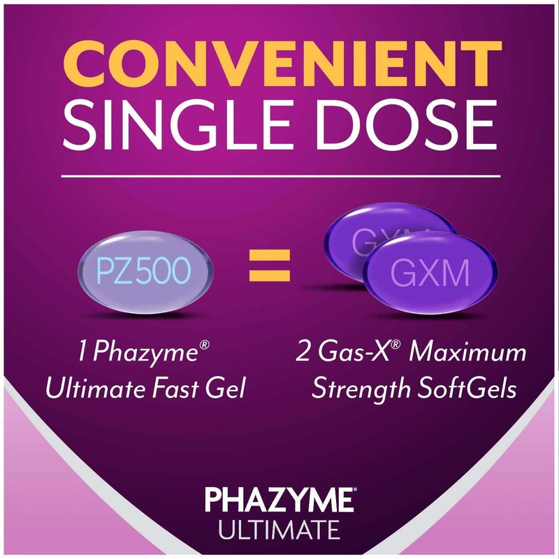 Phazyme Ultimate Gas & Bloating Relief Simethicone 500mg, Anti-Gas, 20