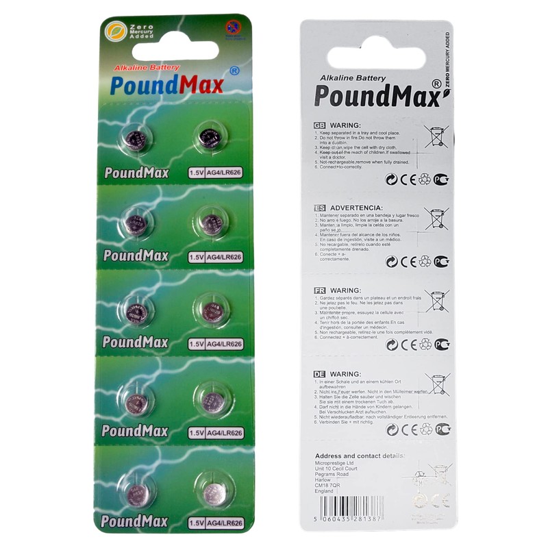 PoundMax AG4 LR626 Batteries 1.5v Alkaline Button Cell Battery -