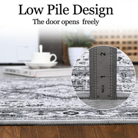 WESTLOOM Washable Rug 5x7 Area Rug Bohemian Rug Vintage Oriental Rug Living Room Rug Non-Slip Boho Bedroom Throw Mat,Grey Floral Printed Non-Shedding Carpet for Dining Room Dorm,5x7