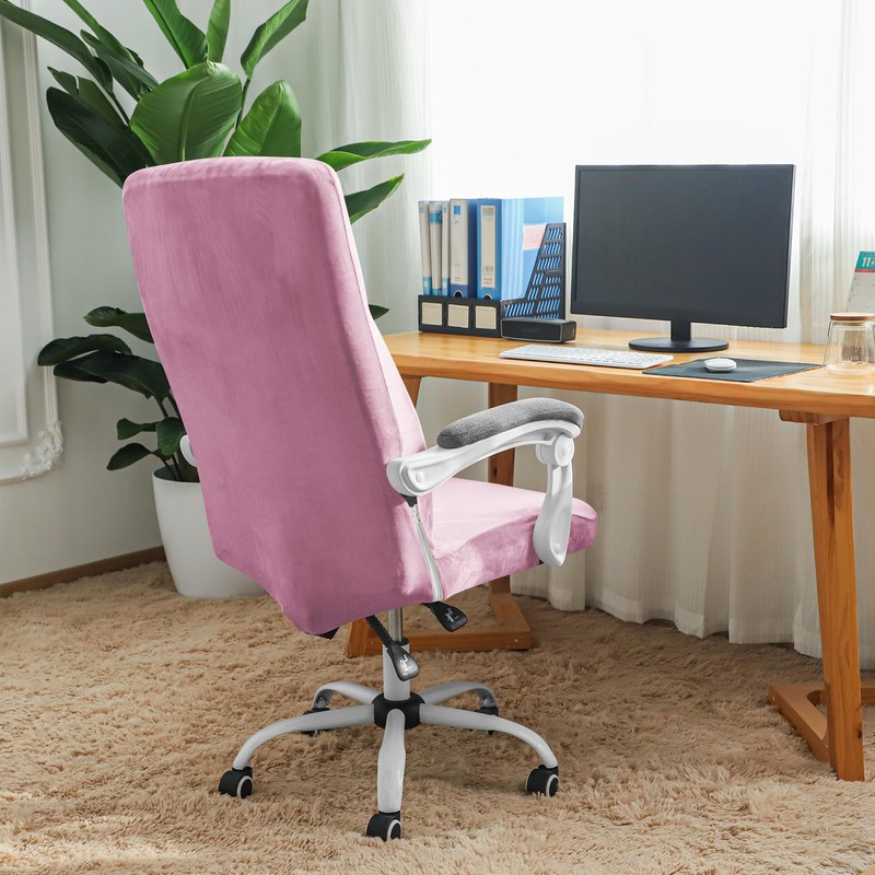 FORCHEER Velvet Large Office Chair Cover Pink Stretchable Computer Armchair
