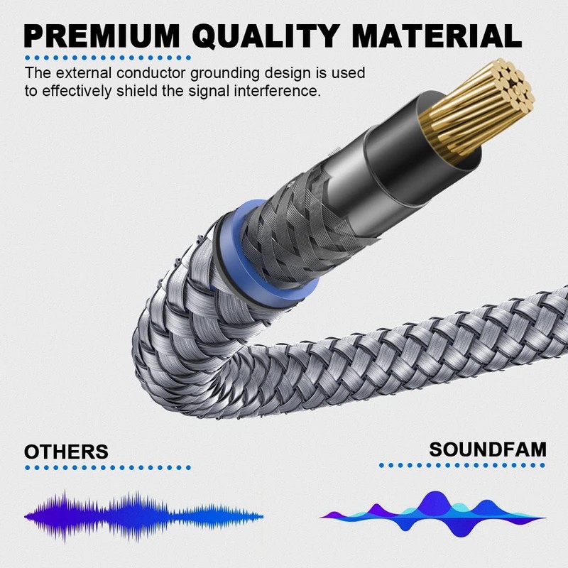 SOUNDFAM Premium Subwoofer RCA Cable - 8 m, Grey