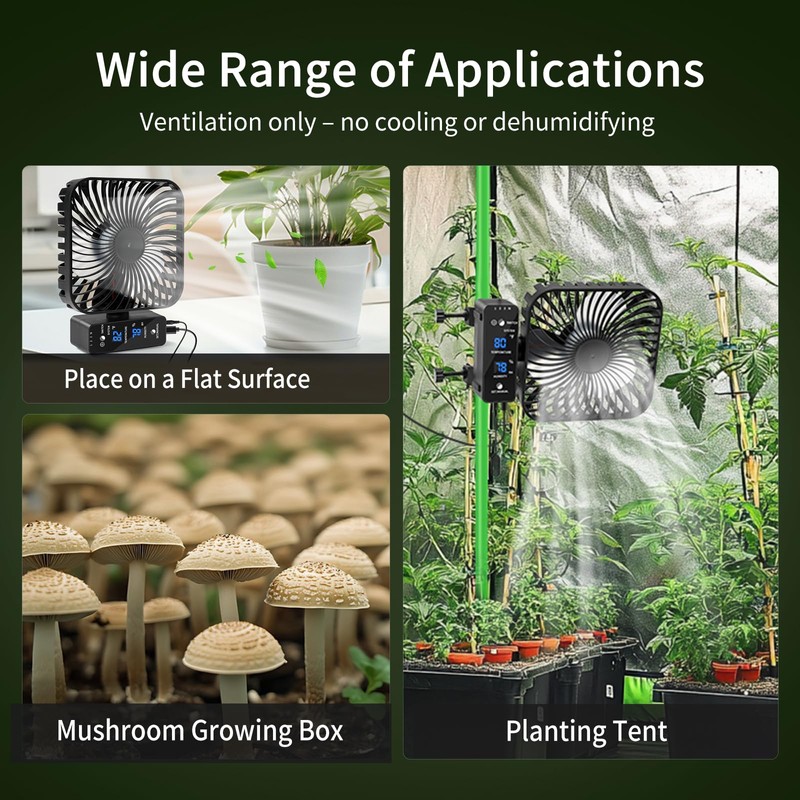 DAOTAILI Grow Tent Fan 6”, LCD Display with Sensor, Adjustable