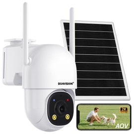BOAVISION 2K AOV Solar Camera Outdoor Wireless WiFi, 2.4GHz&5Ghz WiFi Security Camera,Color Night Vision, Smart 24/7 Recording, Auto-Tracking, IP66