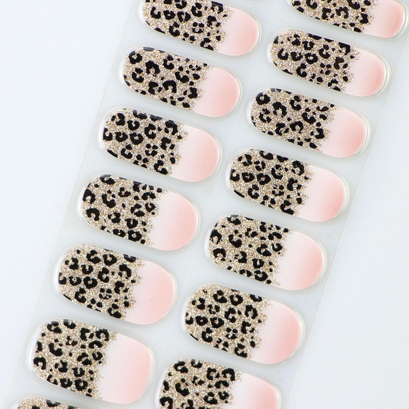 JMEOWIO Leopard Print Semi Cured Gel Strips Wraps Nail Art