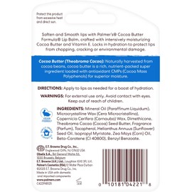 Palmer's Cocoa Butter Formula Dúo-Pack Bálsamo Labial con Manteca de Cacao y Vitamina E, 48 Horas de Humectación, Dermatológicamente Probado 4g x 2