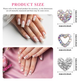 36 Pcs Heart Nail Charms for Nail Rhinestones Art Silver Crystal Heart Charms for Nails 3D Diamond Alloy Gems Decorations for Women Girls Valentine's Day Wedding Manicure