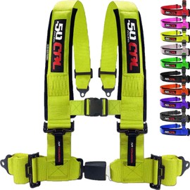 1pc 4 Point Harness for Bucket Seat, Push Release, 10 Color Options, Racing Harness, Race Car, Off Road, UTV, RZR (Yellow, 3 inch)