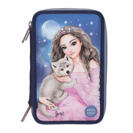 TOPModel 3-Compartment Pencil Case LED Wolf with Pens