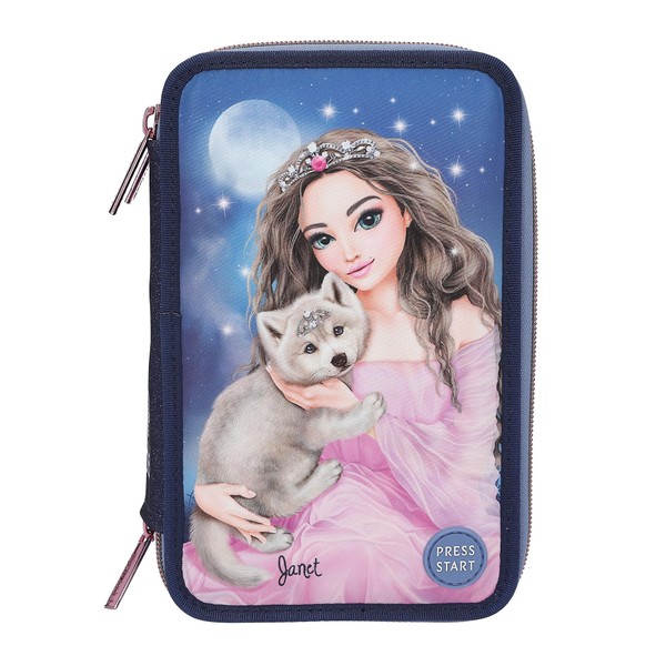 TOPModel 3-Compartment Pencil Case LED Wolf with Pens