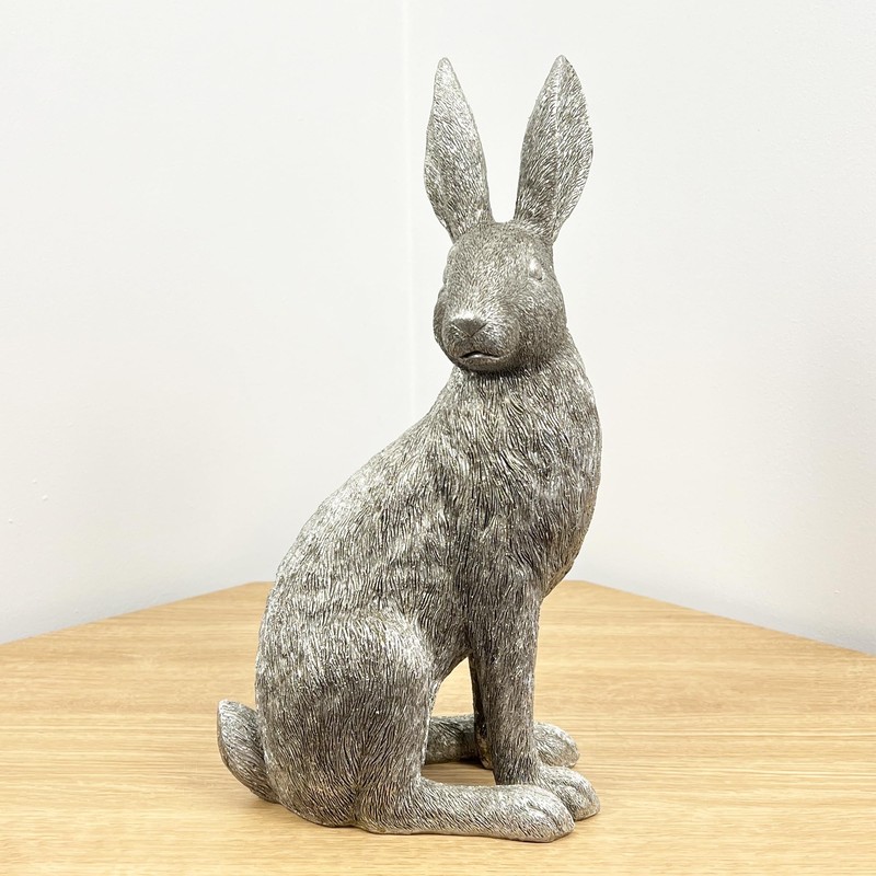 Alfie Francis 35cm Tall Large Silver Hare Ornament Sculpture Statue