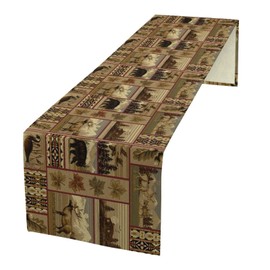 Retro Rustic Table Runner, Farmhouse Country Style Bear Deer Leaf Tree Cabin Family Dinner Table Decoration for Home Living Room Kitchen Indoor Outdoor 13x36in