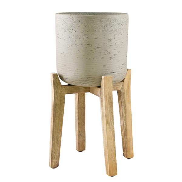 Serene Spaces Living Minimalist Cement Planter with Wooden Legs –