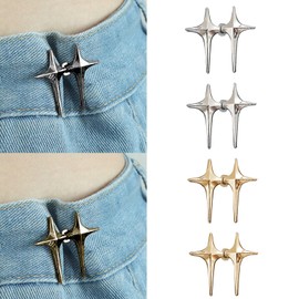 Qkari 4 Set Cute Cross Star Jean Buttons Pins，No Sew Adjustable Button Pins，Perfect Button Adjuster for Jeans, Pants, Skirts, Clothes. (Gold Silver Cross Star)