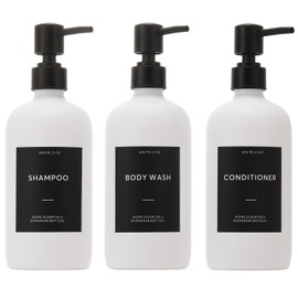 HOMCDALY Shampoo and Conditioner Dispenser, 21oz 3-Pack Refillable Shampoo and Conditioner Bottles, Shampoo Container, Empty Shampoo Pump Bottle（21oz-White）