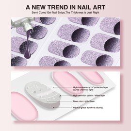 Nelikoo Semi Cured Gel Nail Strips - 30PCS Gel Nail Stickers for UV Light, Long-Lasting Gel Nail Wraps, Salon-Quality Semi Cured Nail Stickers, 2 Weeks Wear, Easy DIY Gel Manicure-Starry Plum